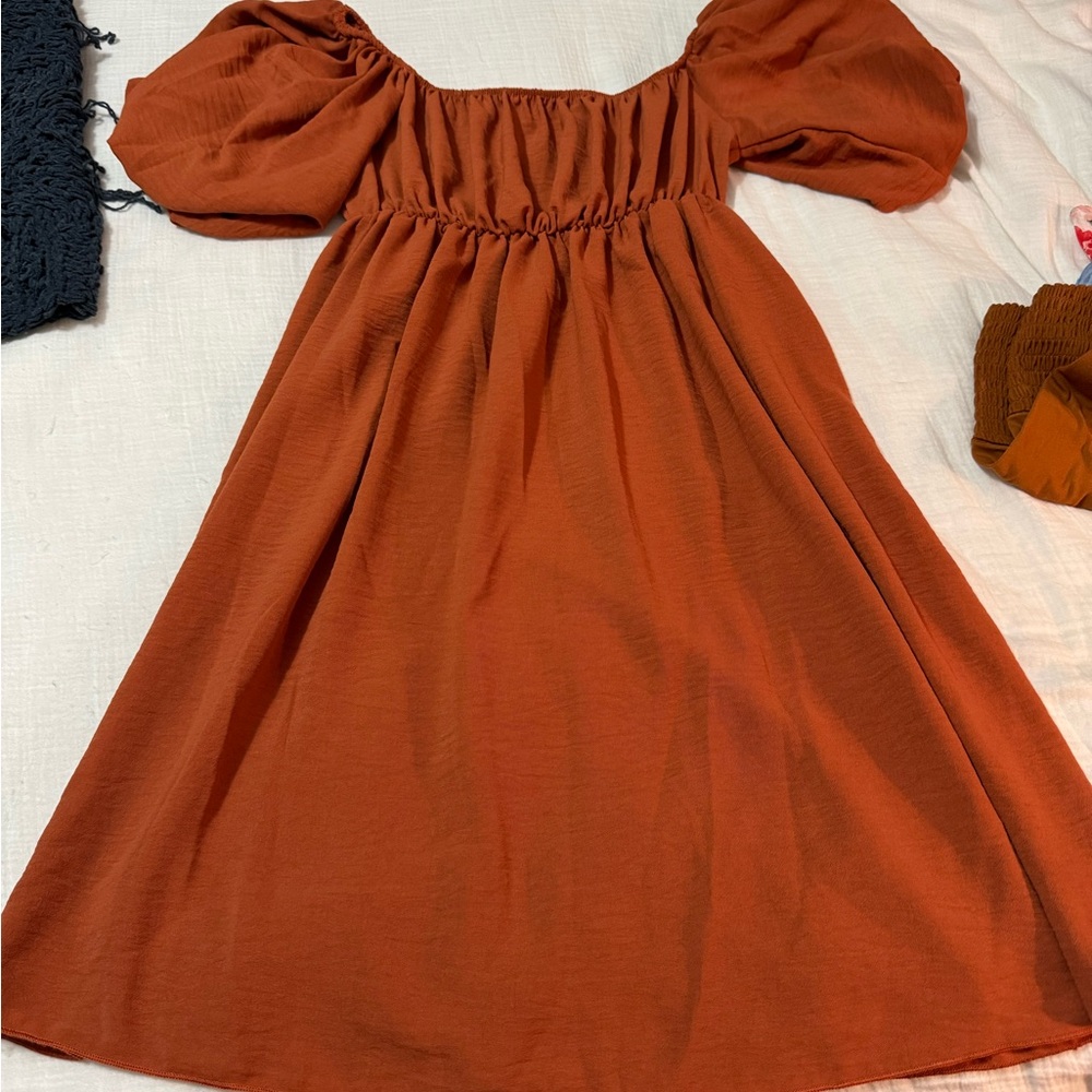 See You Monday Terracotta Puff Sleeve Dress Size XS